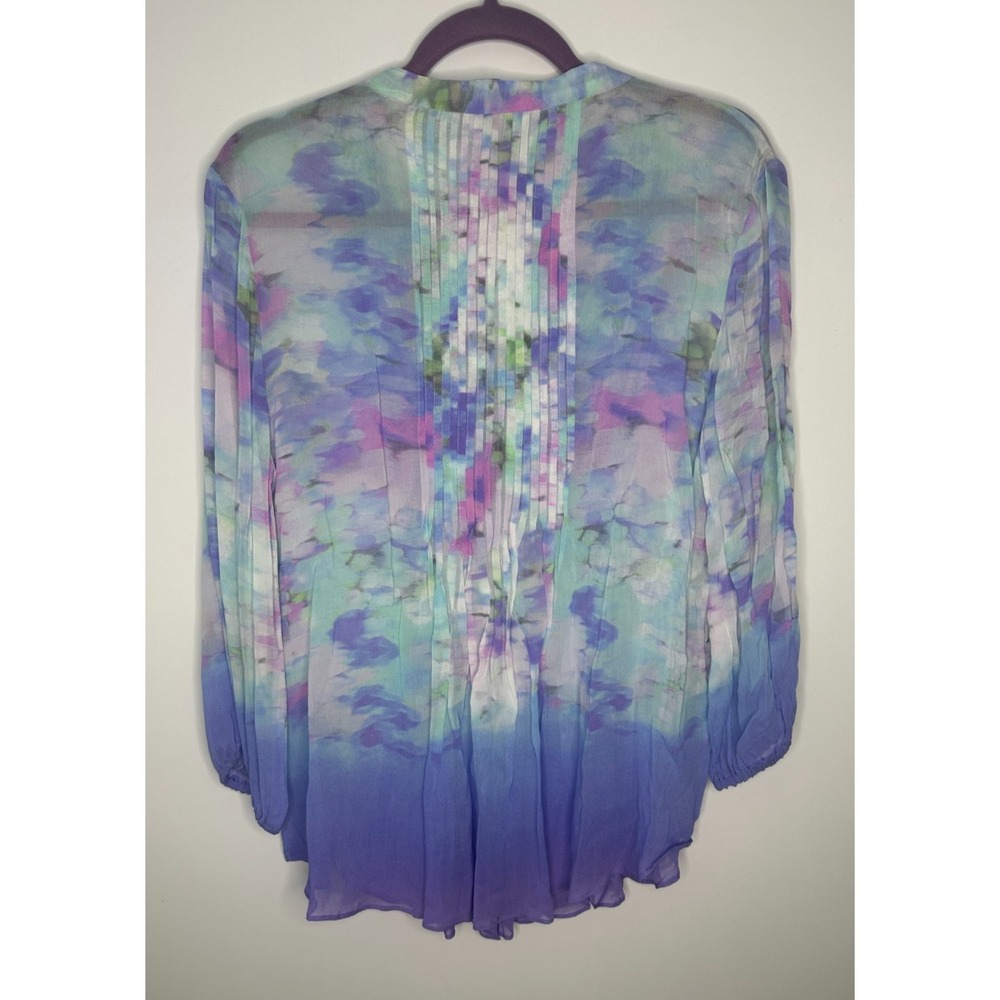 Soft Surroundings Sheer Watercolor Floral Ombre Pintuck Tunic Top Small *Flaw - Picture 9 of 13